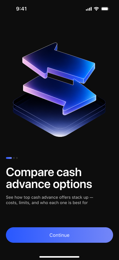 App screen from the onboarding walkthrough, illustrating side-by-side comparison of options